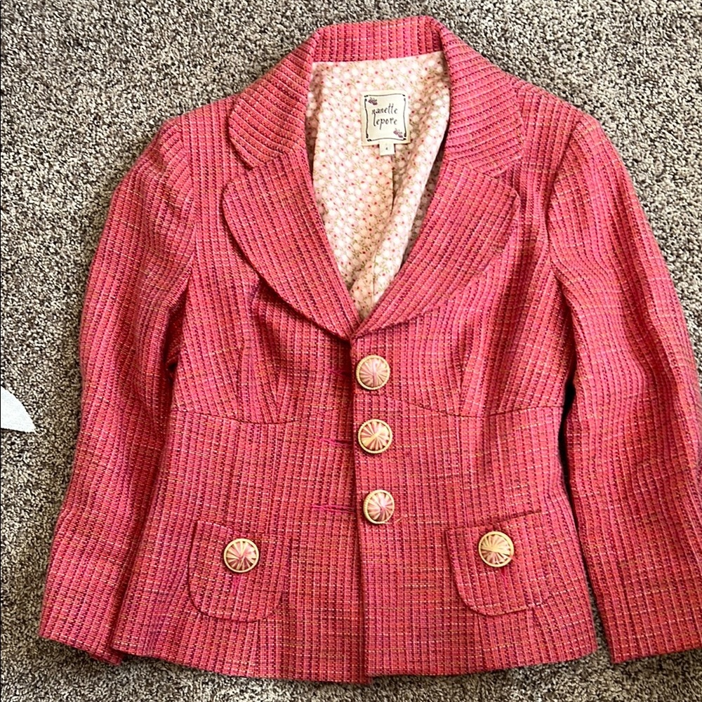 Moth Pink Textured Blazer Tailored Suit Jacket